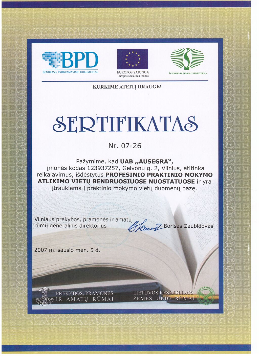 socialinės partnerystės sertifikatas